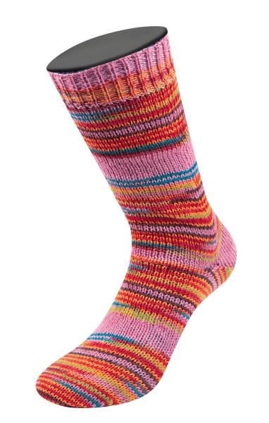 Eine Socke der Meilenweit 100 Carprese Farbe 7035 Fliederrosa/Tonrot/Orange/Limette/Türkis/ Mokka